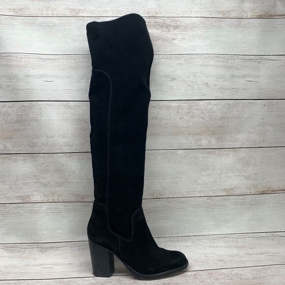 KDB SUEDE BOOTS OVER THE KNEE ANTHROPOLOGIE LOGAN BLACK 10 HEELS - Picture 1 of 16